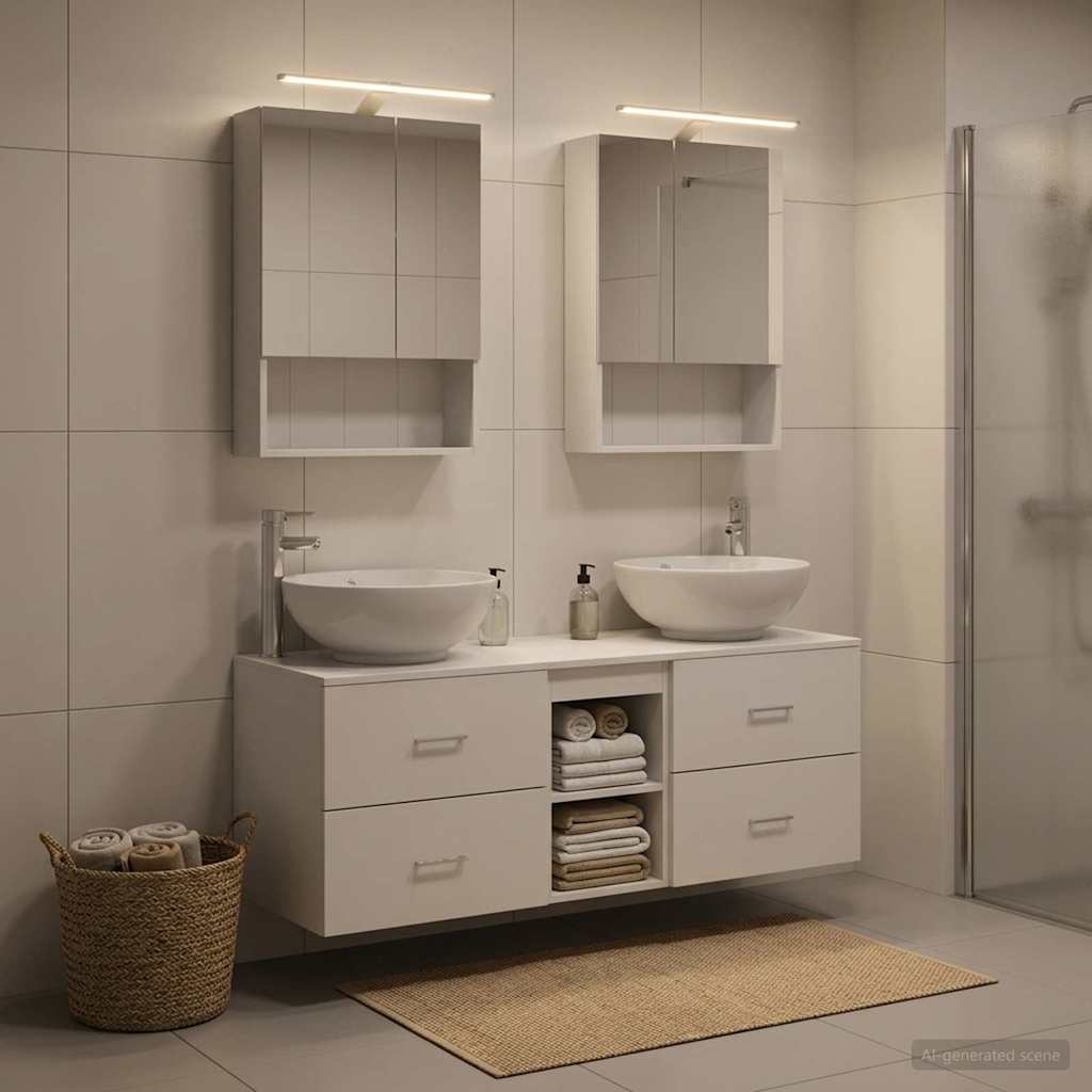 Bathroom Furniture Set 5 pcs White Engineered Wood and Glass