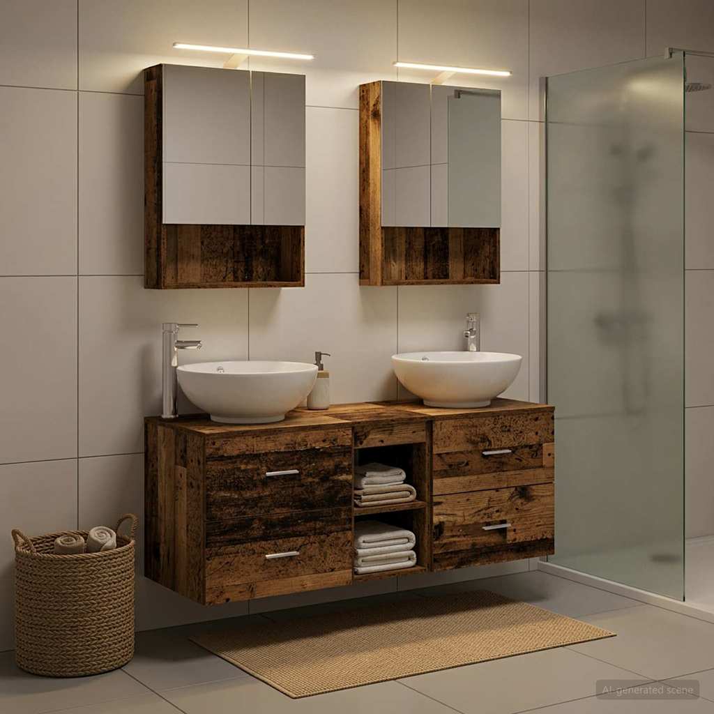 Bathroom Furniture Set 5 pcs Old Wood Engineered Wood and Glass
