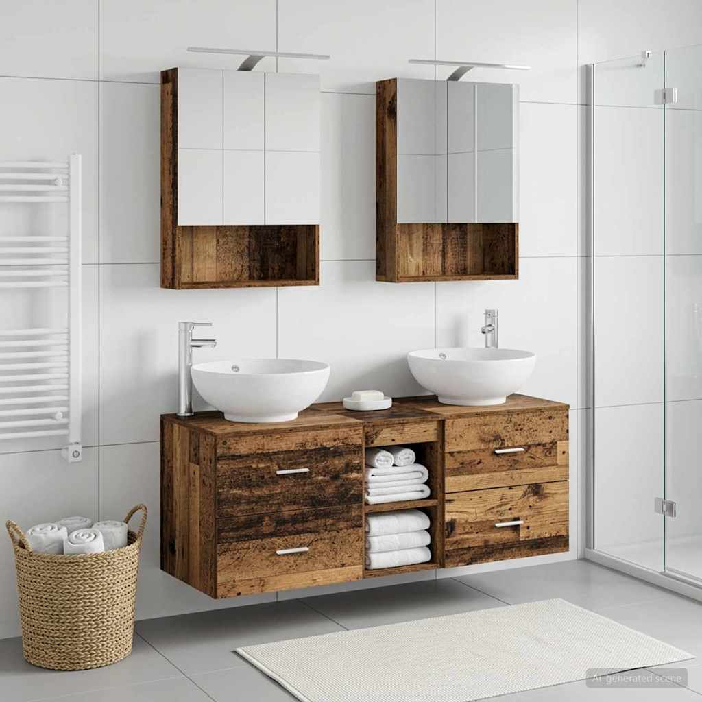Bathroom Furniture Set 5 pcs Old Wood Engineered Wood and Glass