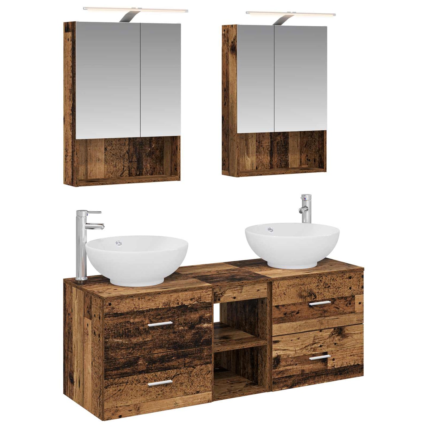 Bathroom Furniture Set 5 pcs Old Wood Engineered Wood and Glass