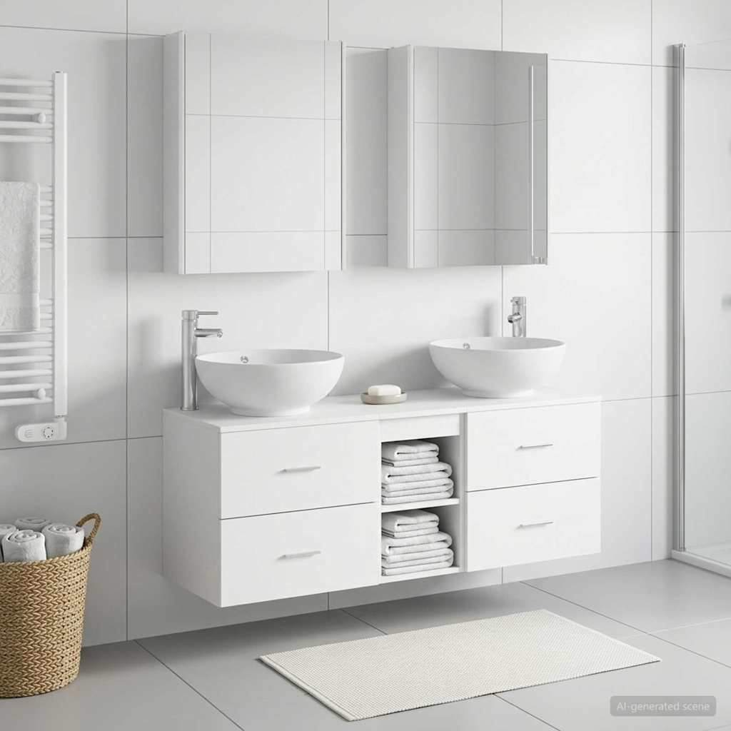 Bathroom Furniture Set 5 pcs White Engineered Wood and Glass