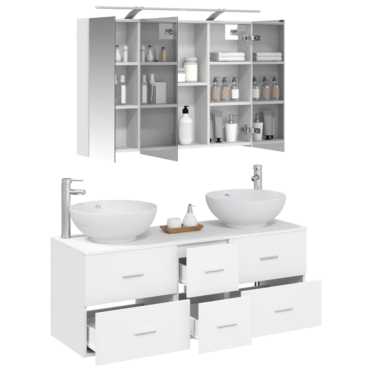 Bathroom Furniture Set 4 pcs White Engineered Wood and Glass