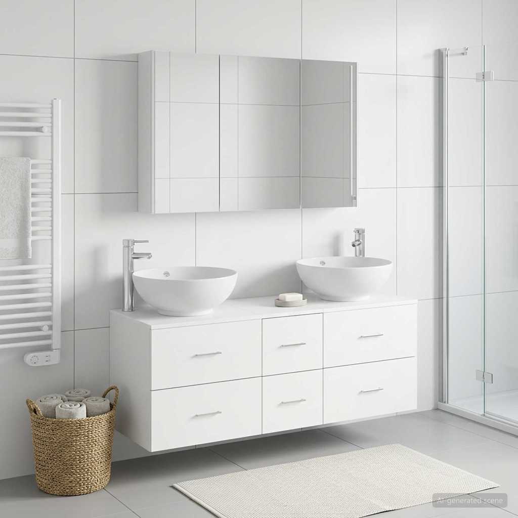 Bathroom Furniture Set 4 pcs White Engineered Wood and Glass