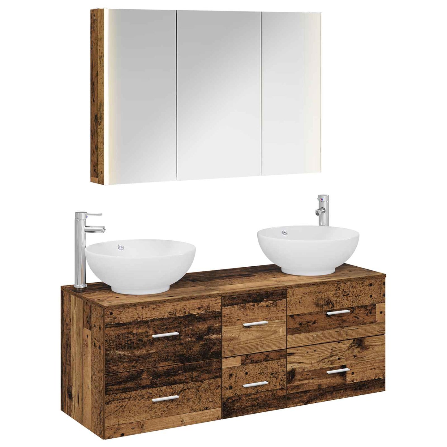 Bathroom Furniture Set 4 pcs Old Wood Engineered Wood and Glass