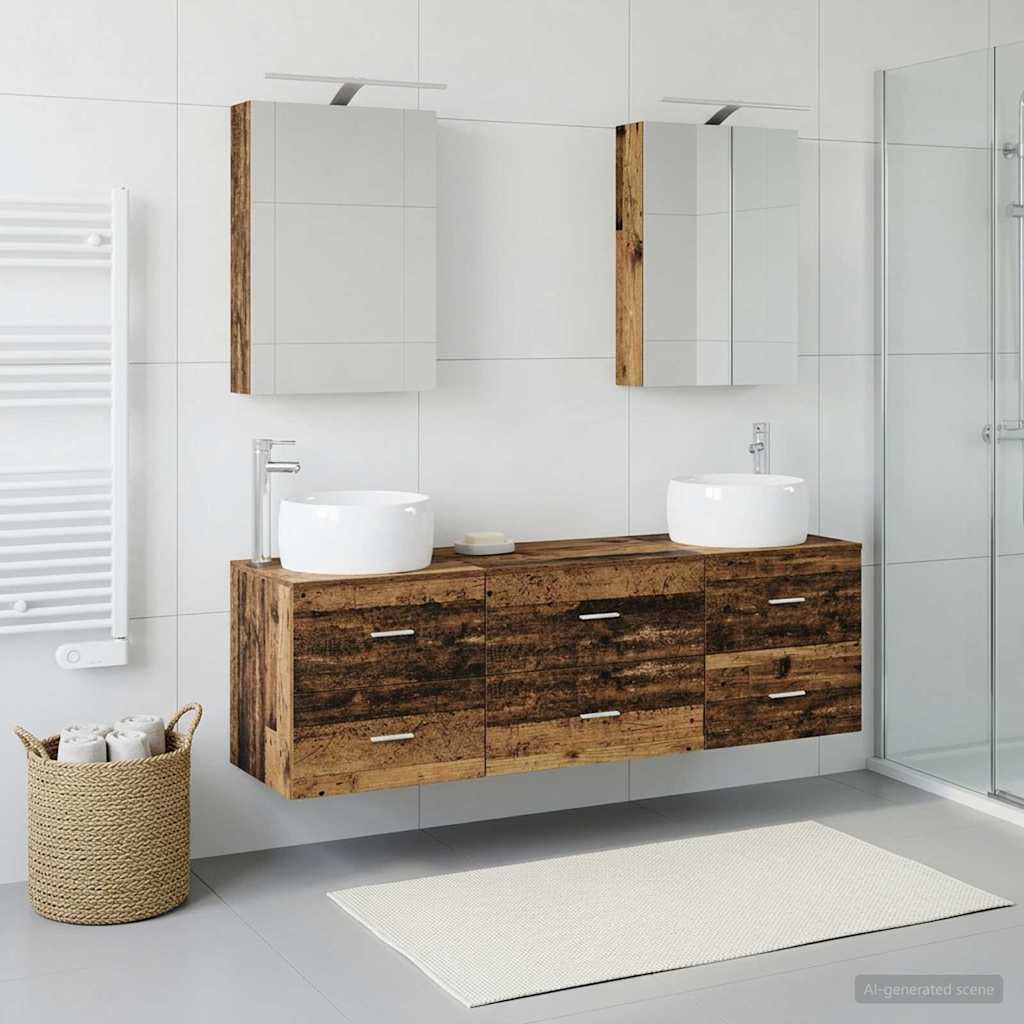 Bathroom Furniture Set 5 pcs Old Wood Engineered Wood and Glass