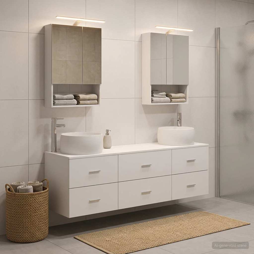 Bathroom Furniture Set 5 pcs White Engineered Wood and Glass
