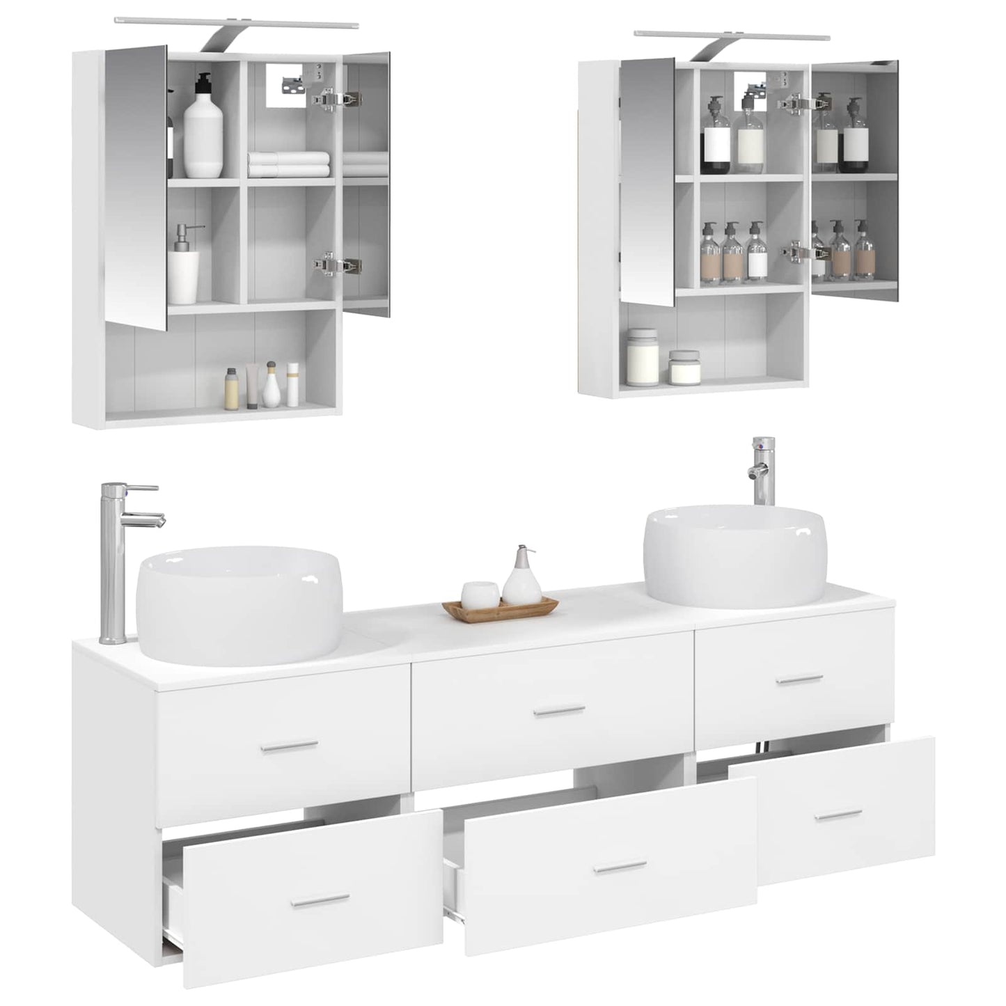 Bathroom Furniture Set 5 pcs White Engineered Wood and Glass