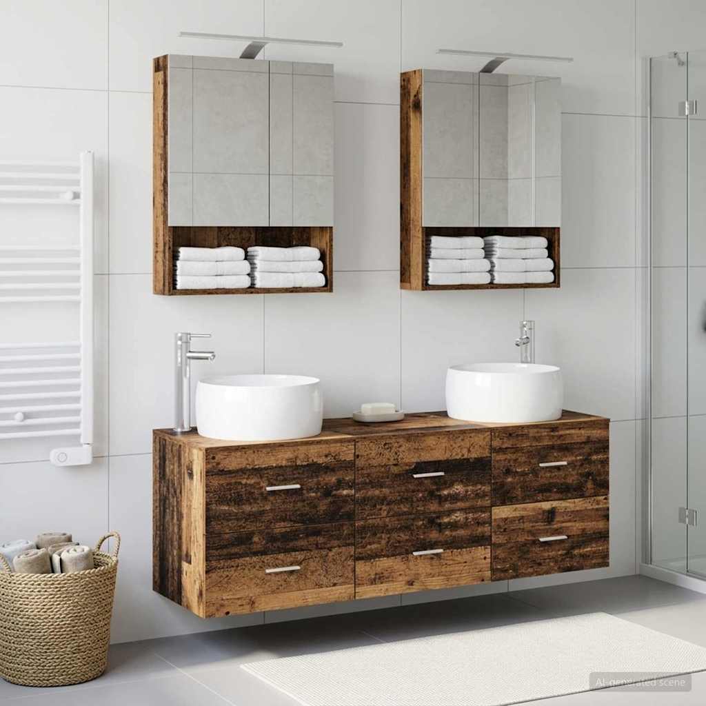 Bathroom Furniture Set 5 pcs Old Wood Engineered Wood and Glass