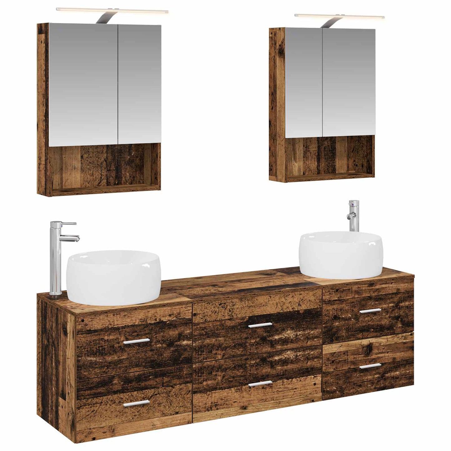 Bathroom Furniture Set 5 pcs Old Wood Engineered Wood and Glass