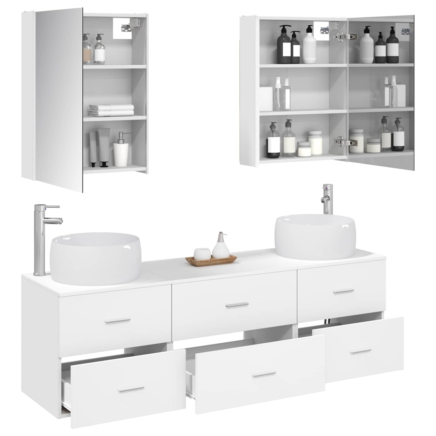 Bathroom Furniture Set 5 pcs White Engineered Wood and Glass