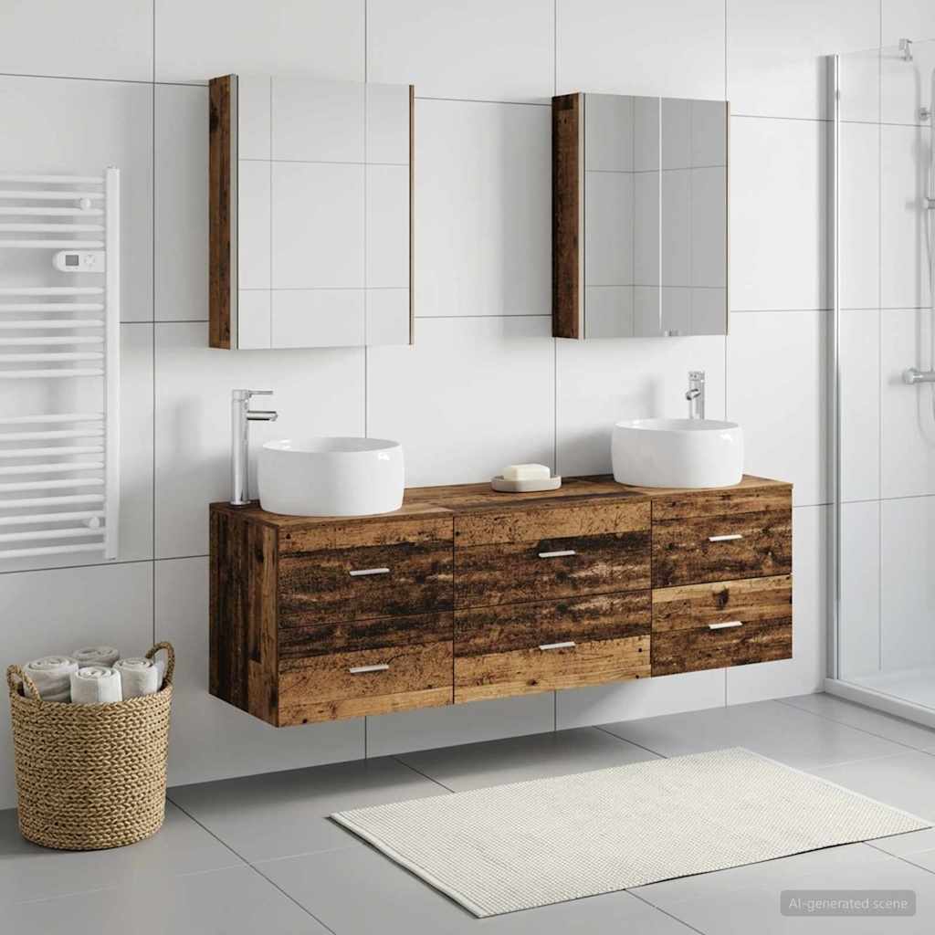 Bathroom Furniture Set 5 pcs Old Wood Engineered Wood and Glass