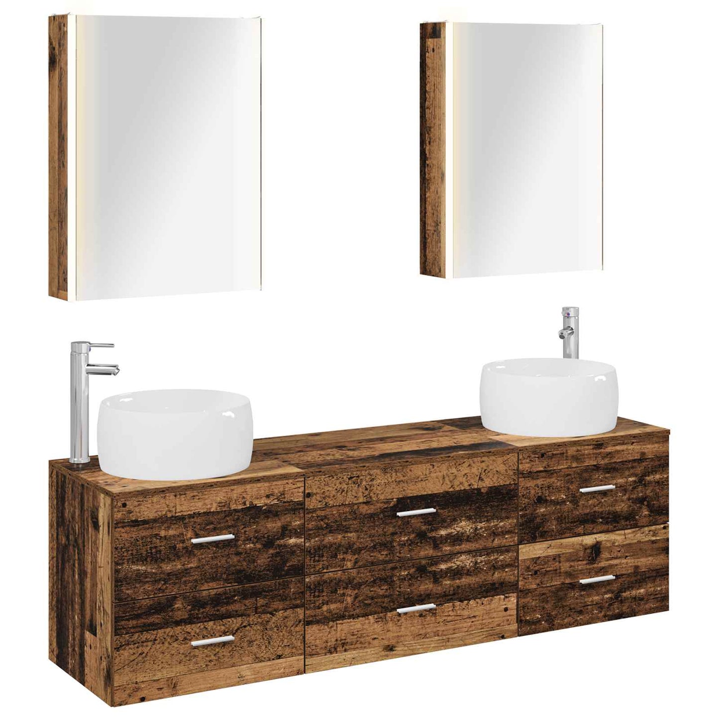 Bathroom Furniture Set 5 pcs Old Wood Engineered Wood and Glass