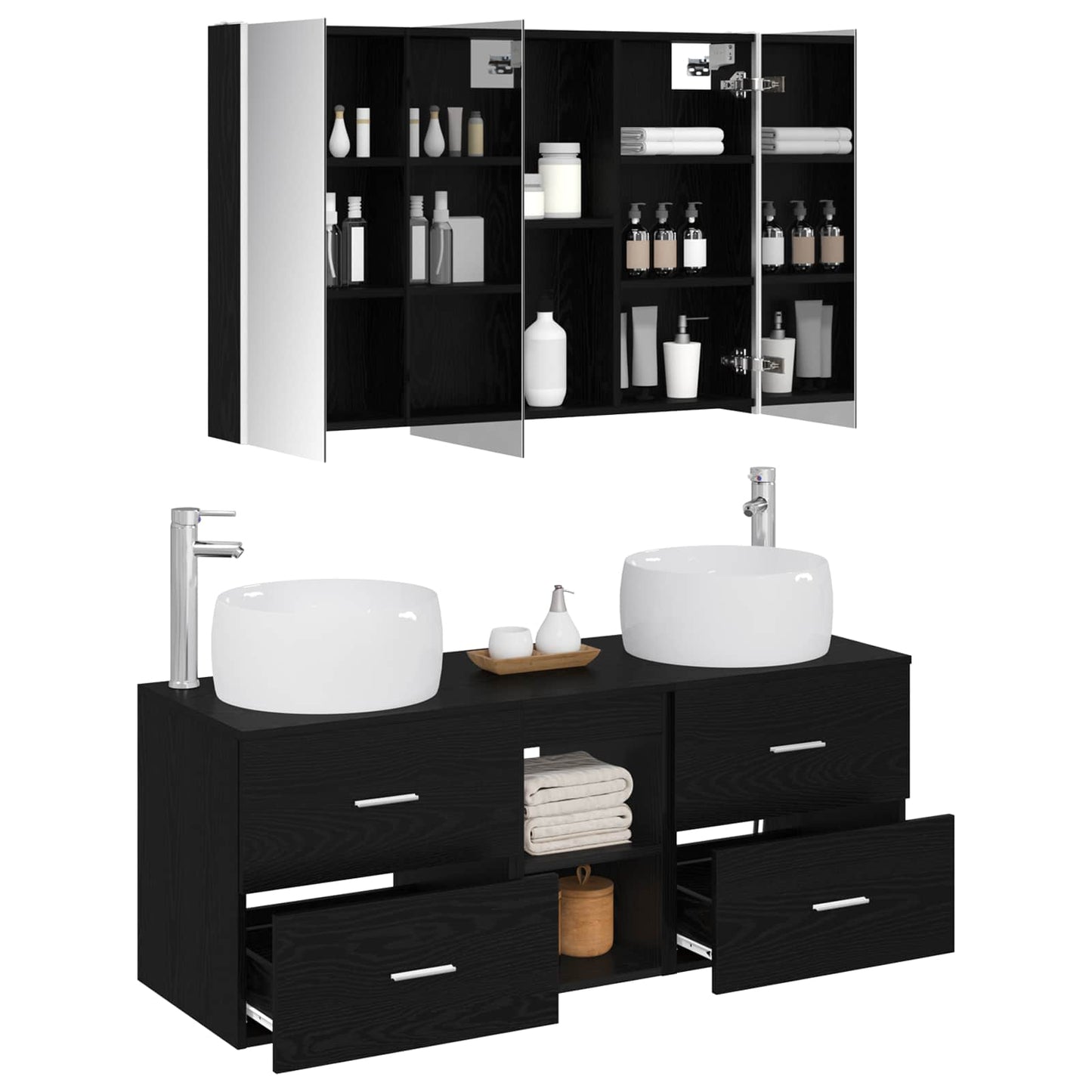Bathroom Furniture Set 4 pcs Black Oak