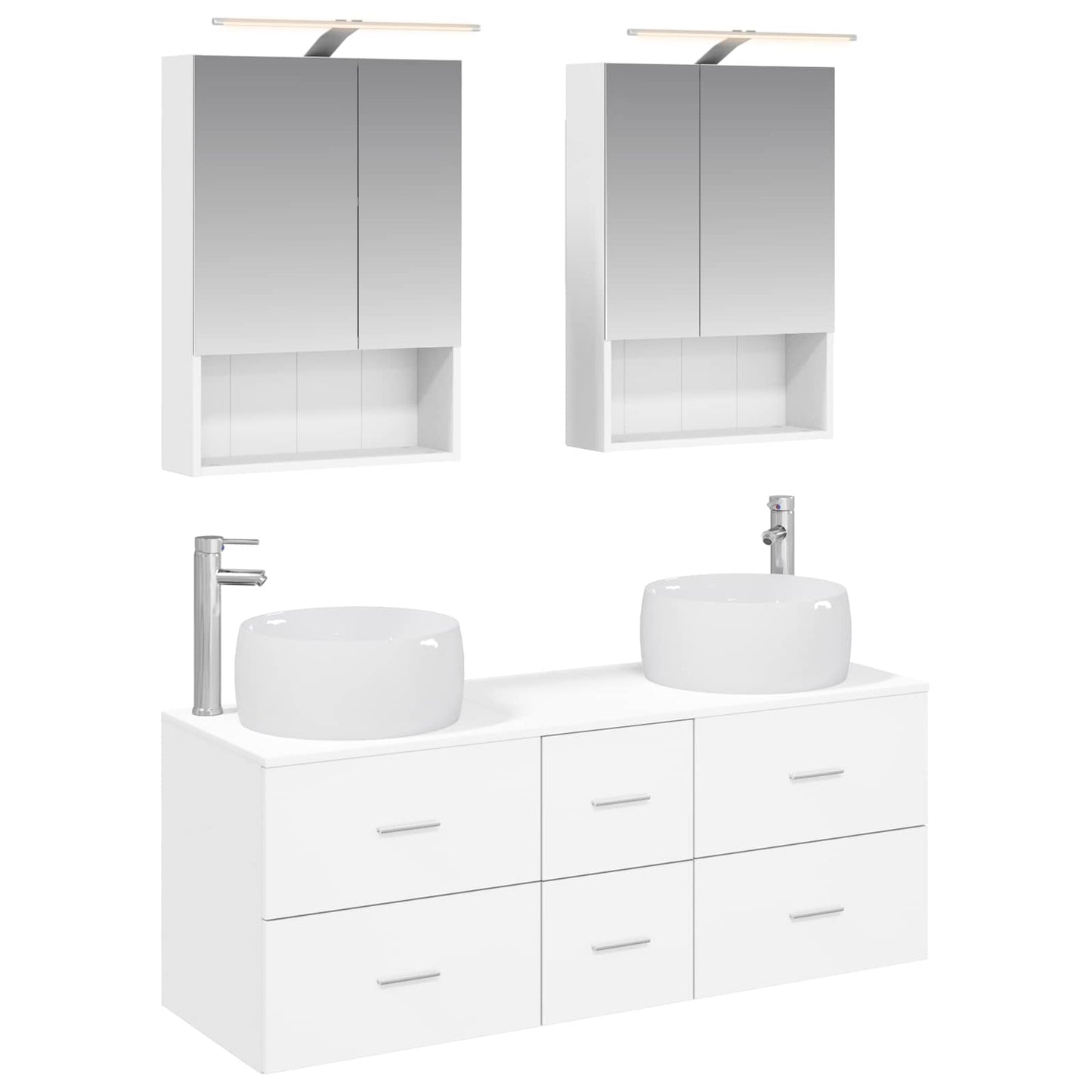 Bathroom Furniture Set 5 pcs White Engineered Wood and Glass