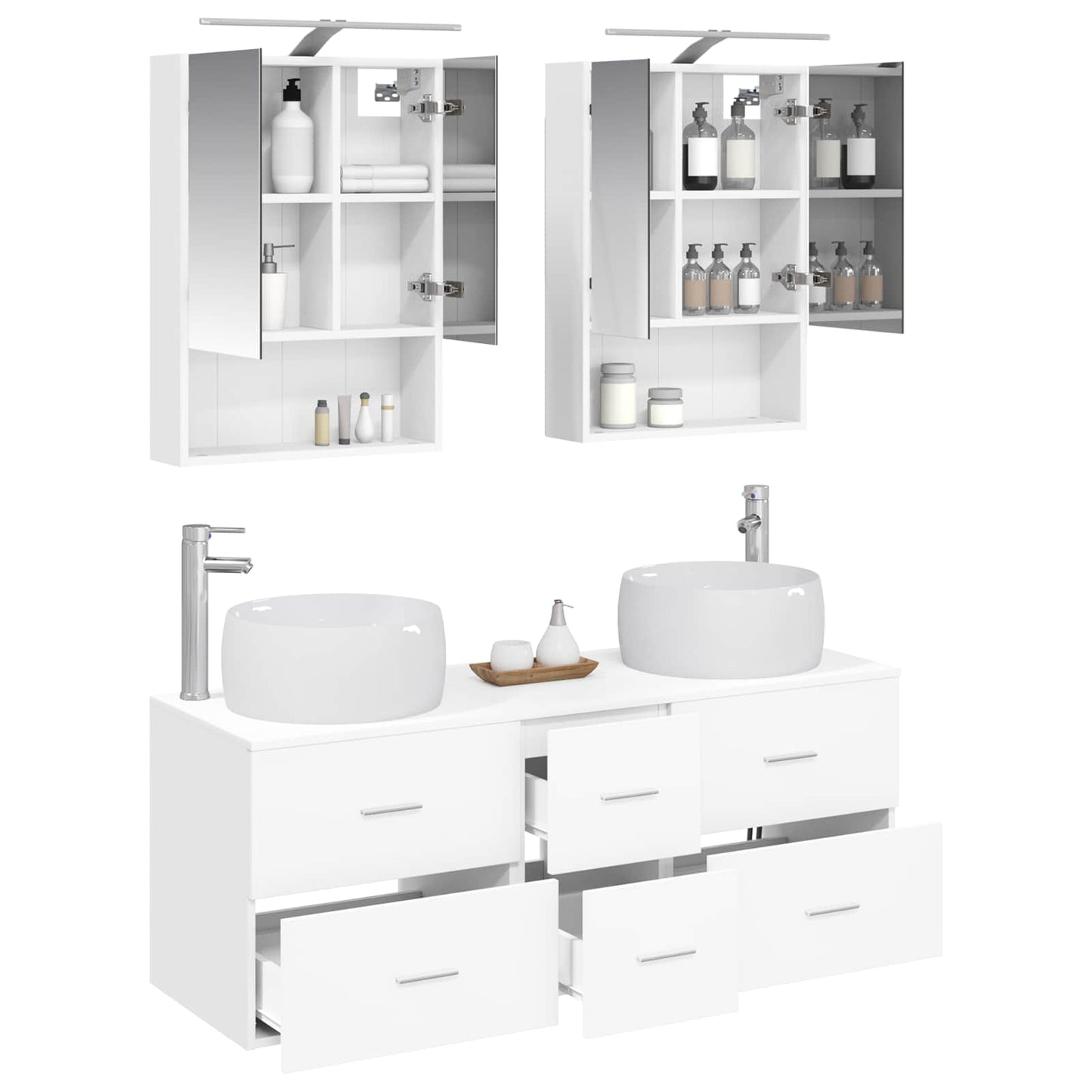 Bathroom Furniture Set 5 pcs White Engineered Wood and Glass