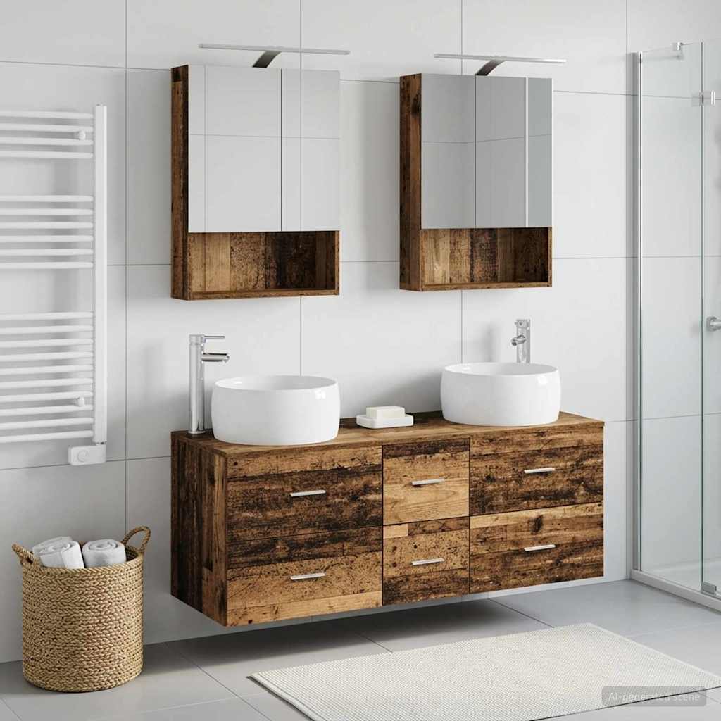 Bathroom Furniture Set 5 pcs Old Wood Engineered Wood and Glass