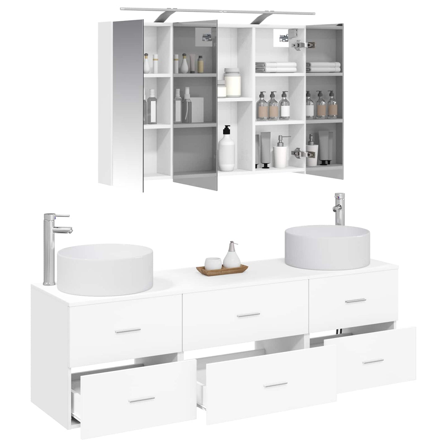 Bathroom Furniture Set 4 pcs White Engineered Wood and Glass