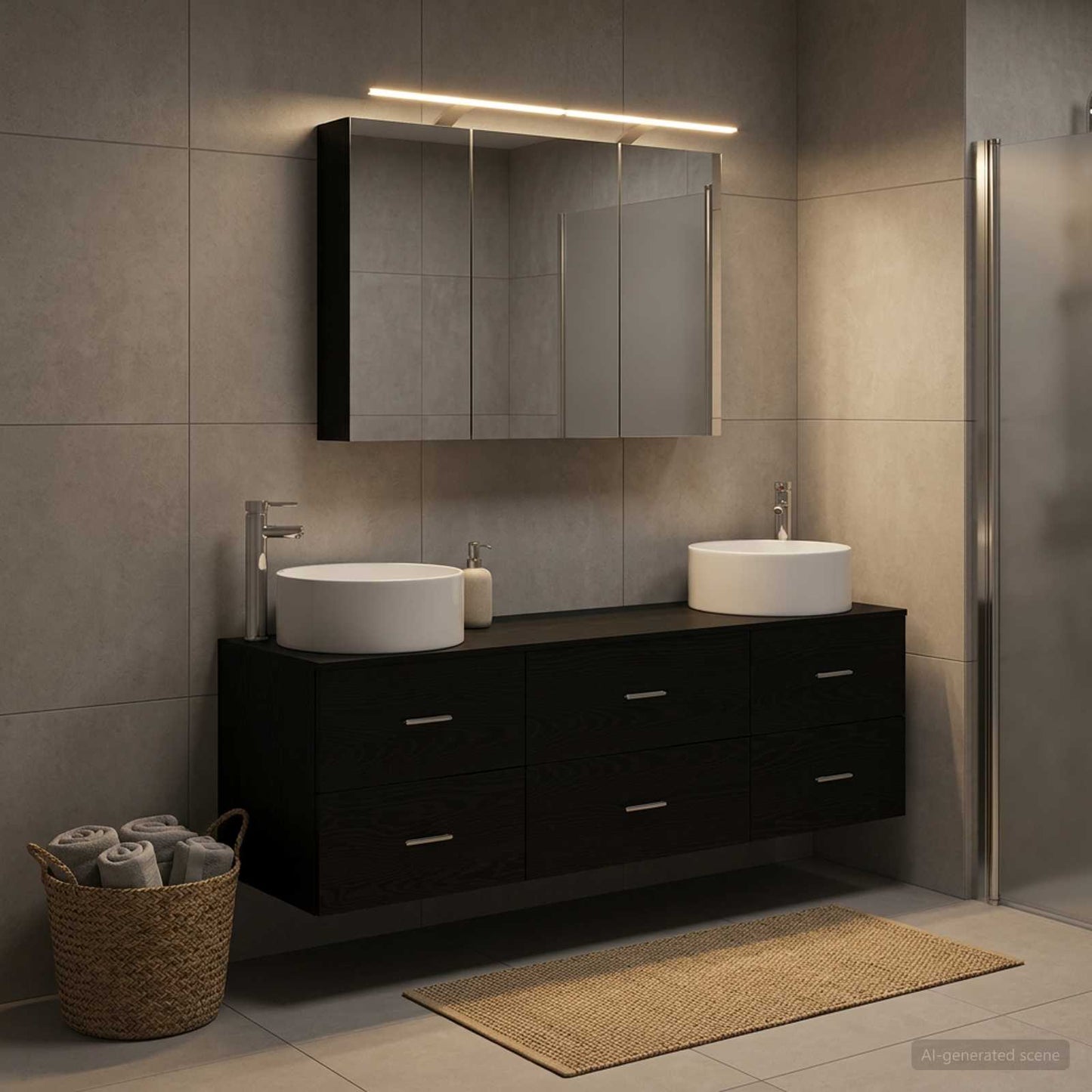 Bathroom Furniture Set 4 pcs Black Oak