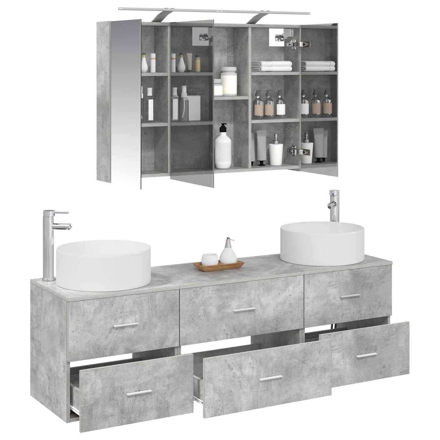 Bathroom Furniture Set 4 pcs Concrete Grey