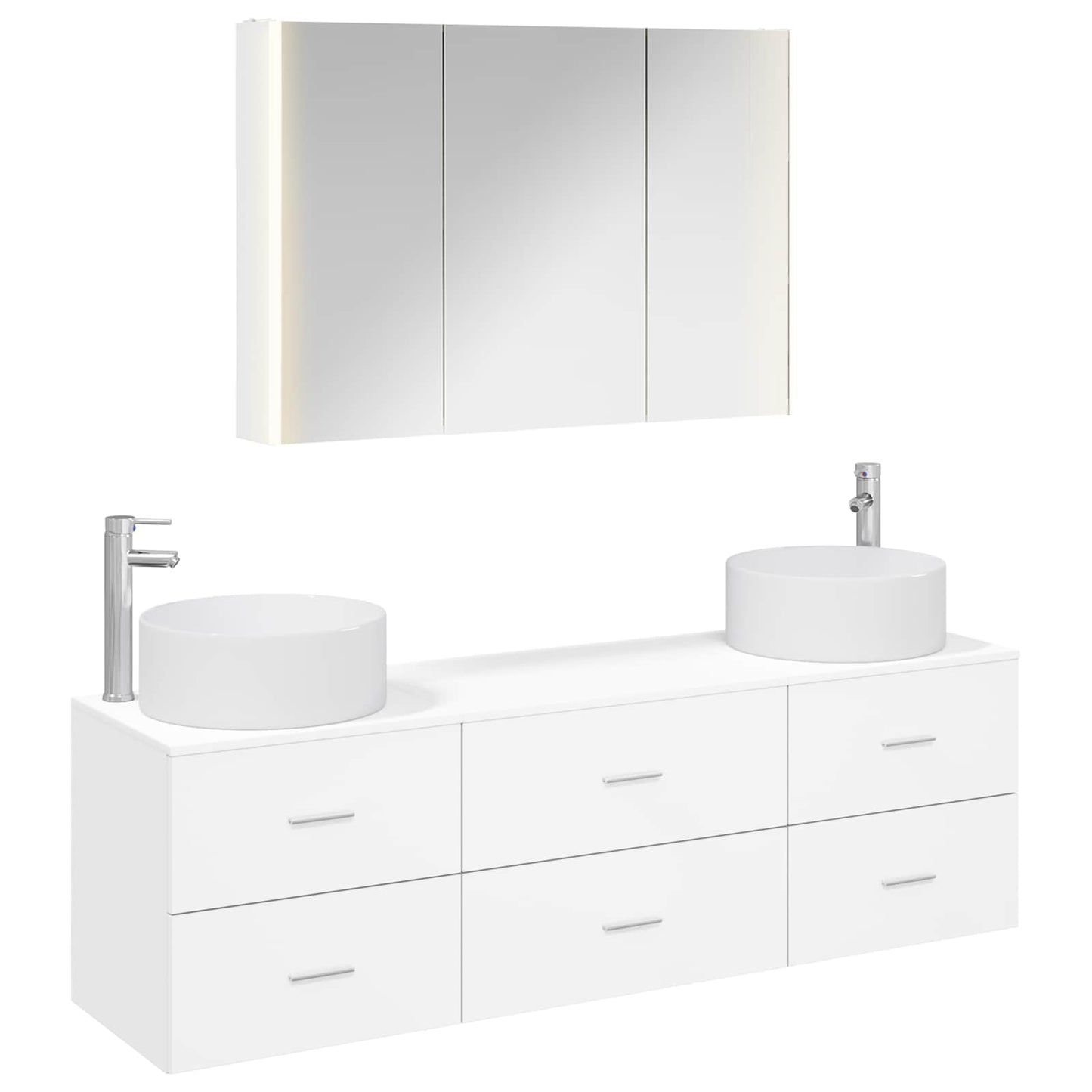Bathroom Furniture Set 4 pcs White Engineered Wood and Glass