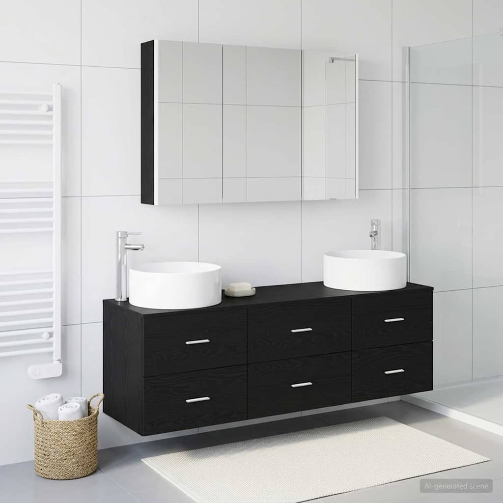 Bathroom Furniture Set 4 pcs Black Oak