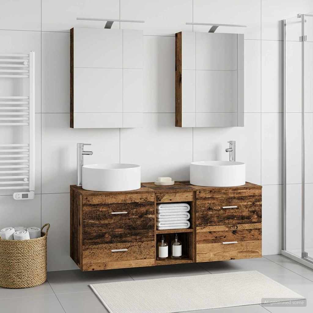 Bathroom Furniture Set 5 pcs Old Wood Engineered Wood and Glass