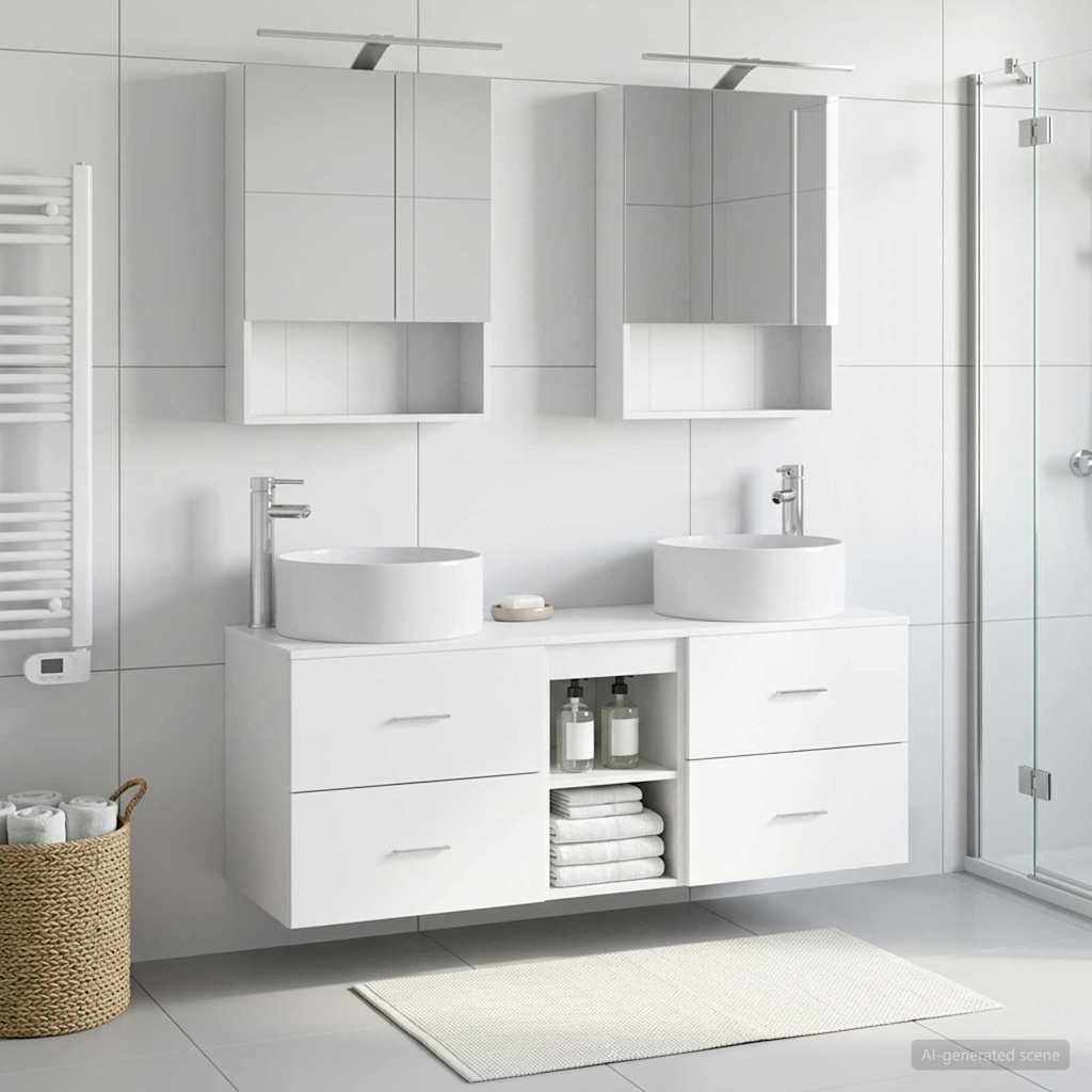 Bathroom Furniture Set 5 pcs White Engineered Wood and Glass