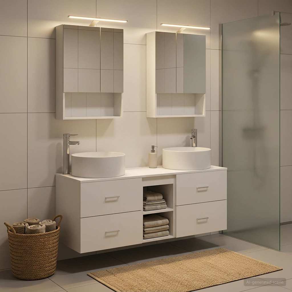 Bathroom Furniture Set 5 pcs White Engineered Wood and Glass