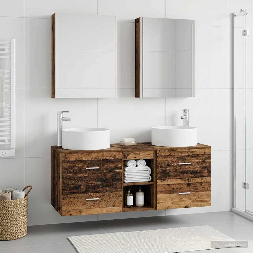 Bathroom Furniture Set 5 pcs Old Wood Engineered Wood and Glass