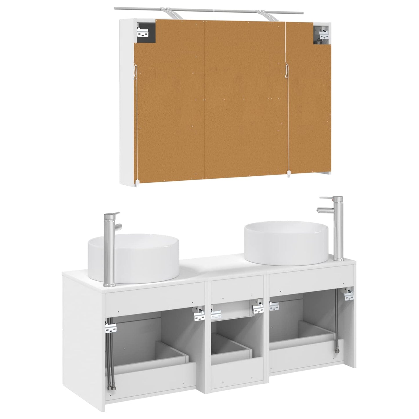 Bathroom Furniture Set 4 pcs White Engineered Wood and Glass