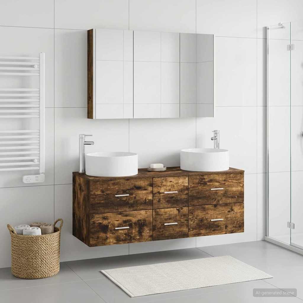 Bathroom Furniture Set 4 pcs Smoked Oak