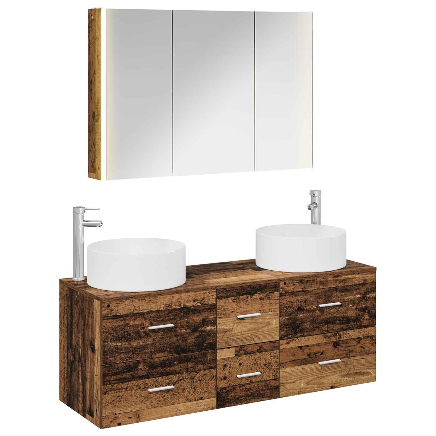Bathroom Furniture Set 4 pcs Old Wood Engineered Wood and Glass