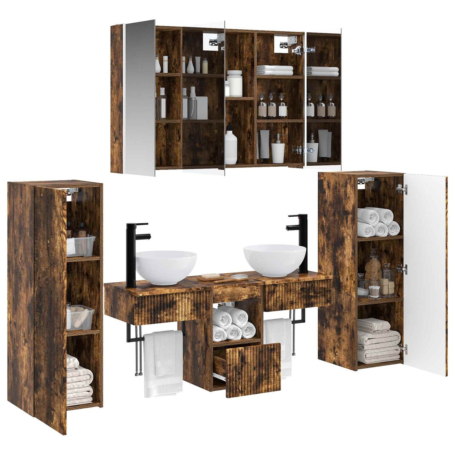 Bathroom Furniture Set 6 pcs Smoked Oak