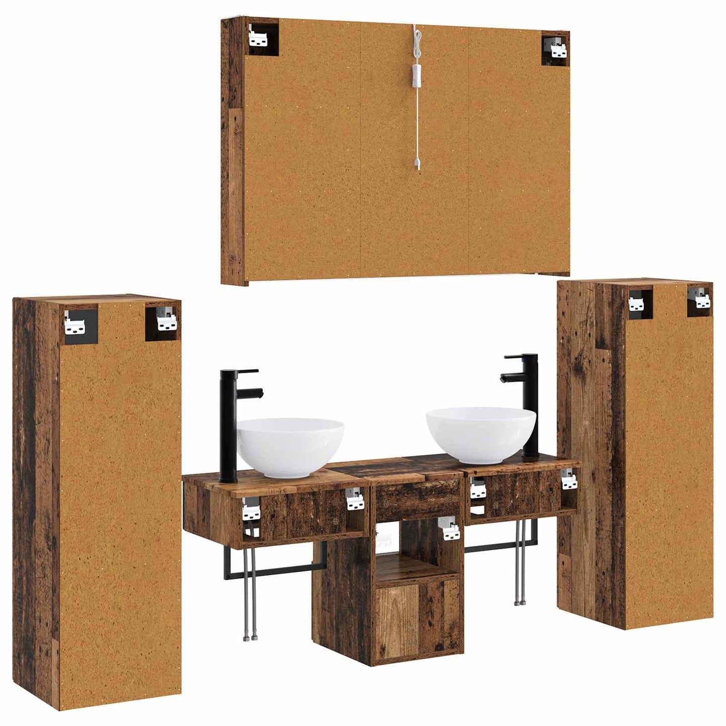 Bathroom Furniture Set 6 pcs Old Wood Engineered Wood and Glass