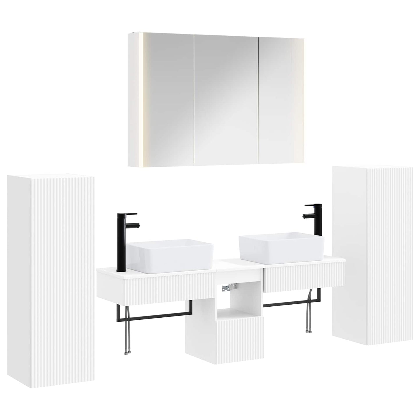 Bathroom Furniture Set 6 pcs White Engineered Wood and Glass