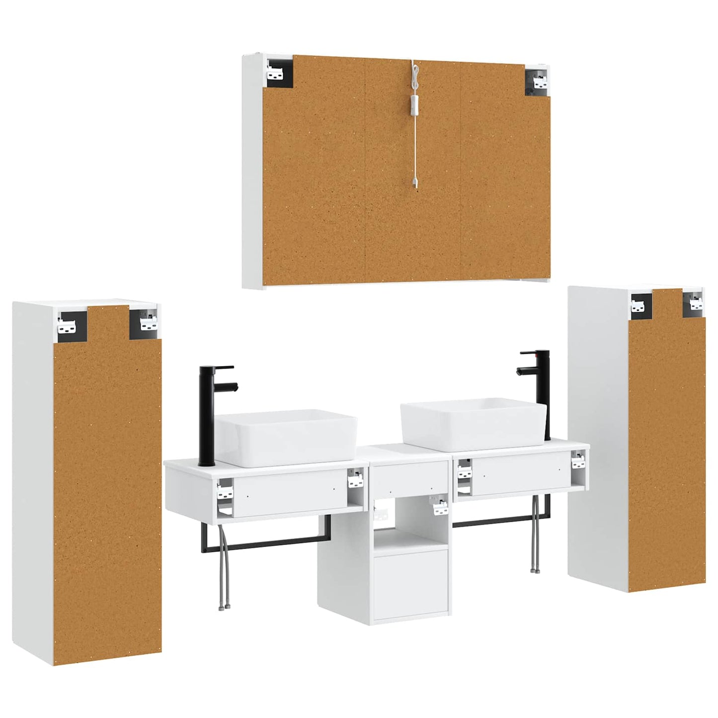 Bathroom Furniture Set 6 pcs White Engineered Wood and Glass