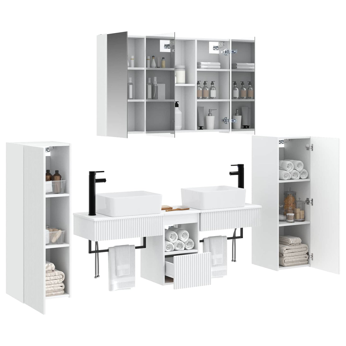 Bathroom Furniture Set 6 pcs White Engineered Wood and Glass