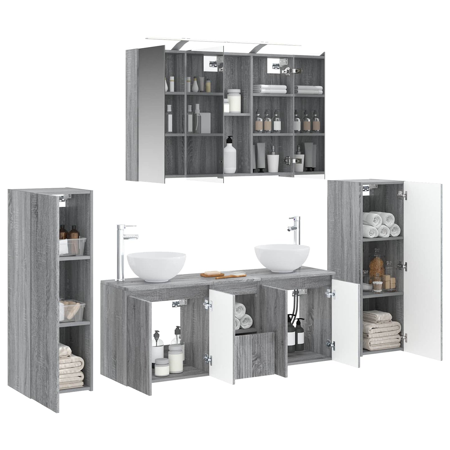 Bathroom Furniture Set 6 pcs Grey Sonoma