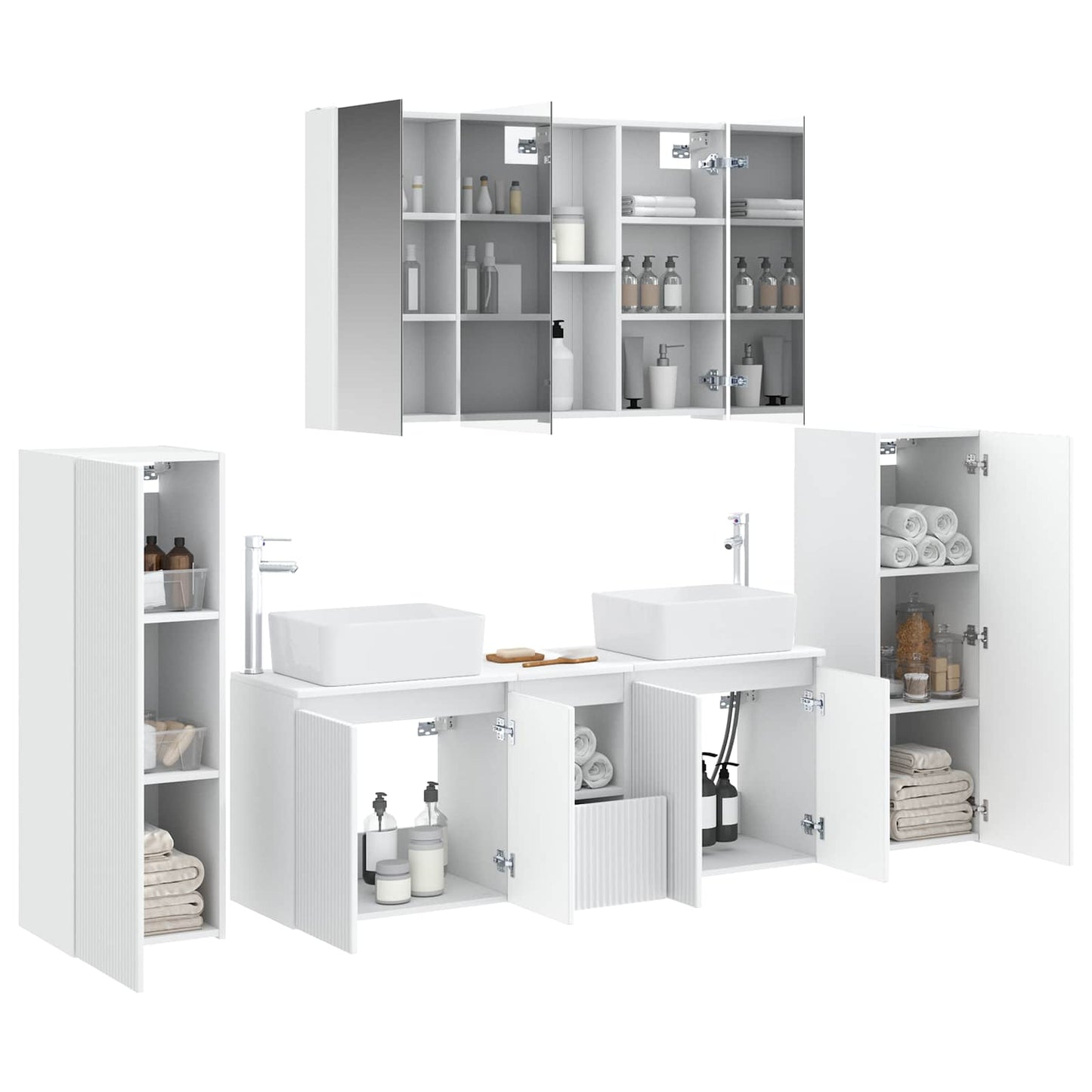 Bathroom Furniture Set 6 pcs White Engineered Wood and Glass