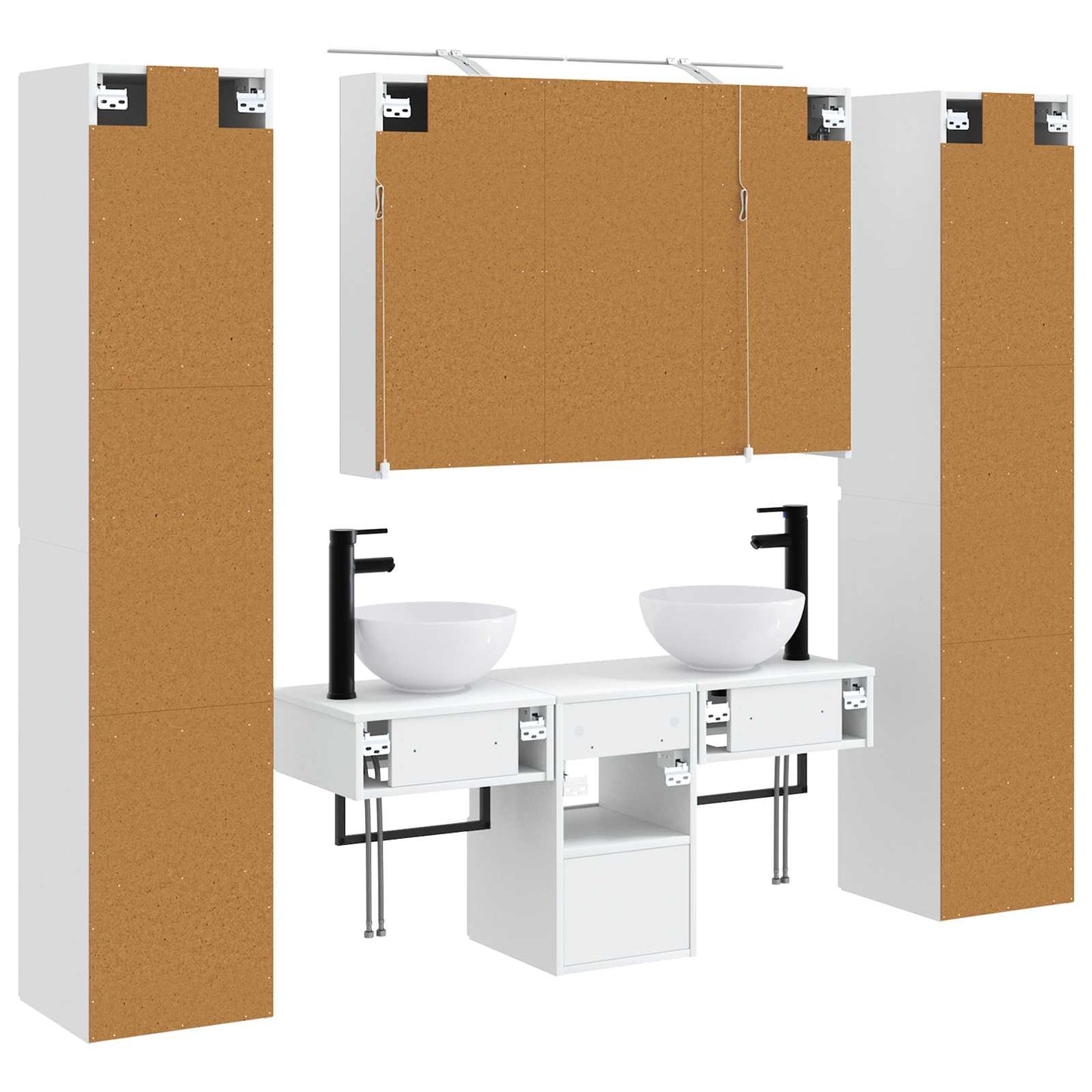 Bathroom Furniture Set 6 pcs White Engineered Wood and Glass
