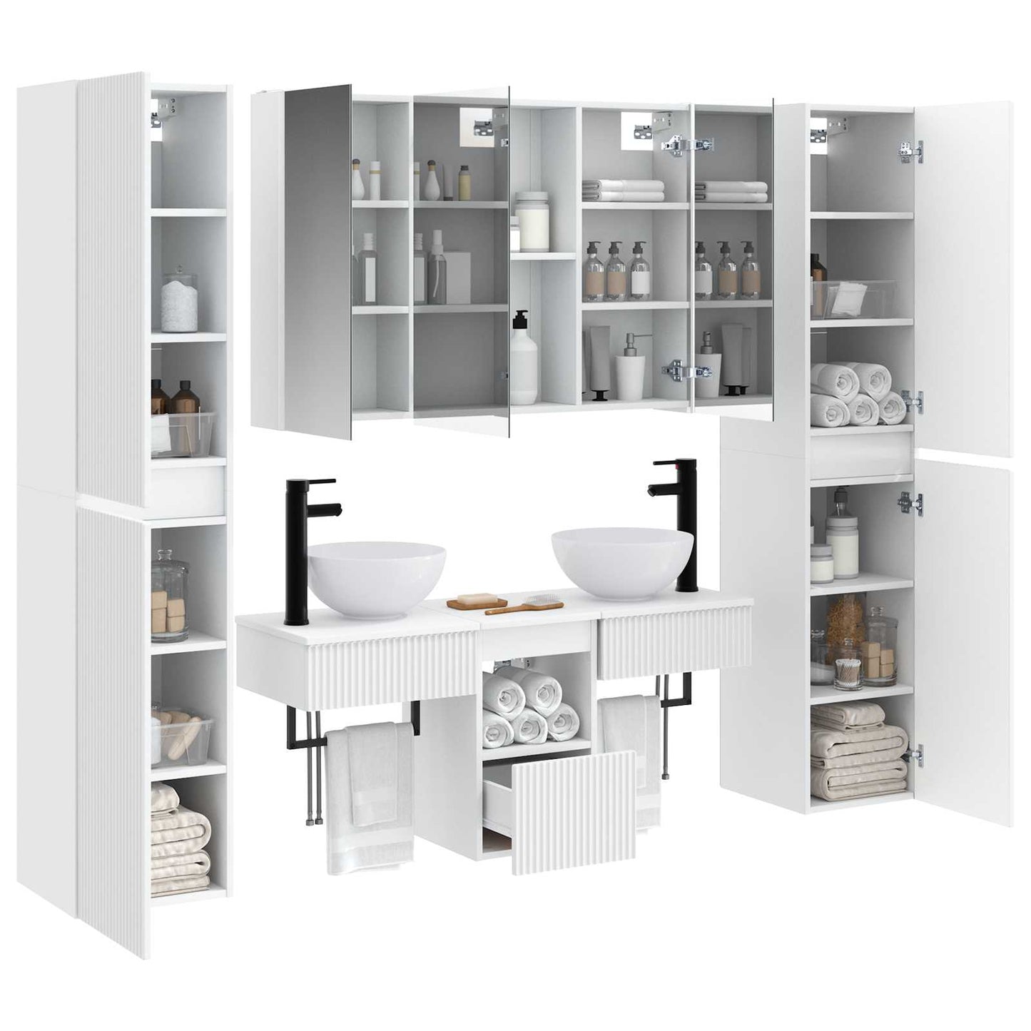 Bathroom Furniture Set 6 pcs White Engineered Wood and Glass