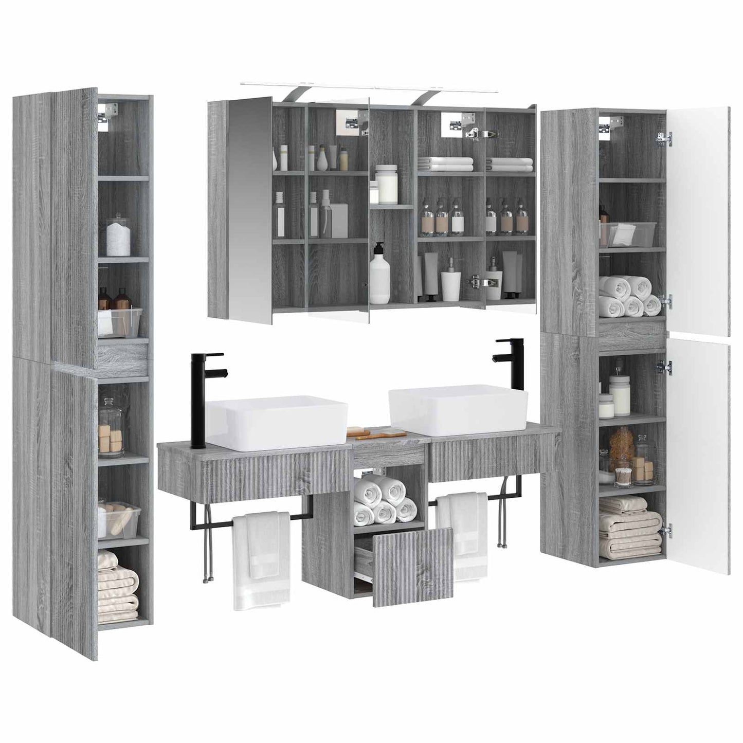 Bathroom Furniture Set 6 pcs Grey Sonoma