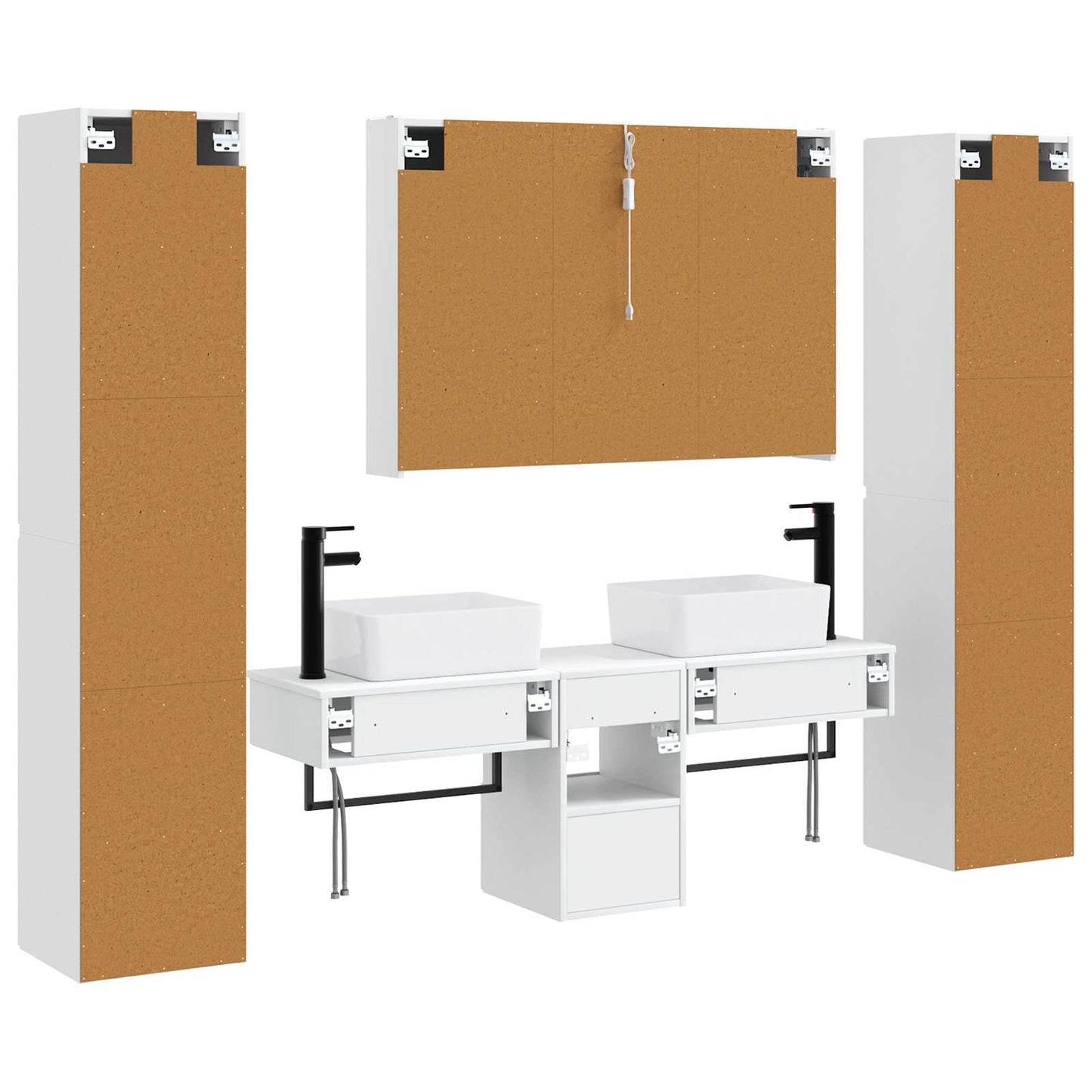 Bathroom Furniture Set 6 pcs White Engineered Wood and Glass