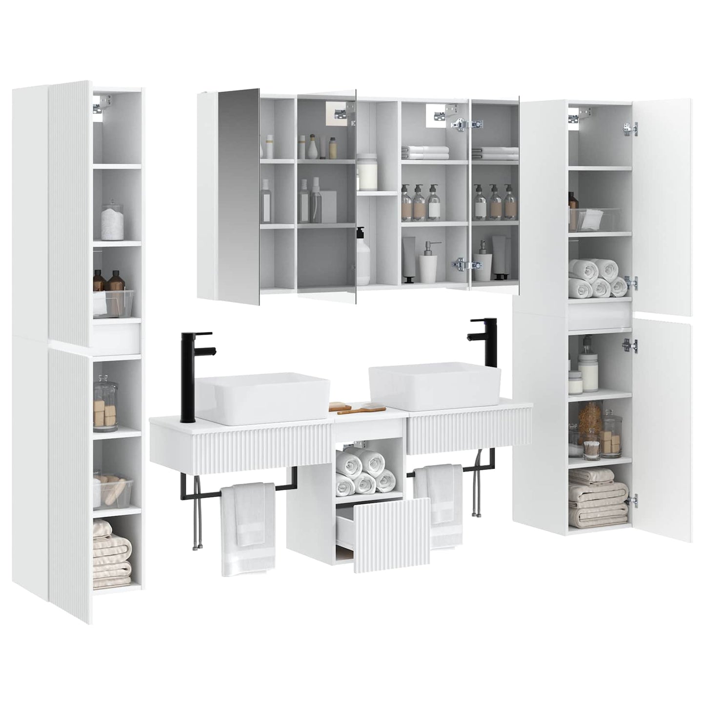 Bathroom Furniture Set 6 pcs White Engineered Wood and Glass