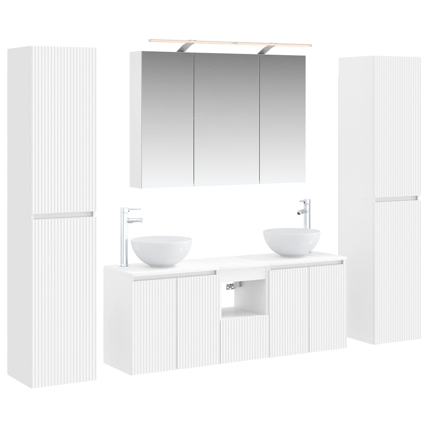 Bathroom Furniture Set 6 pcs White Engineered Wood and Glass