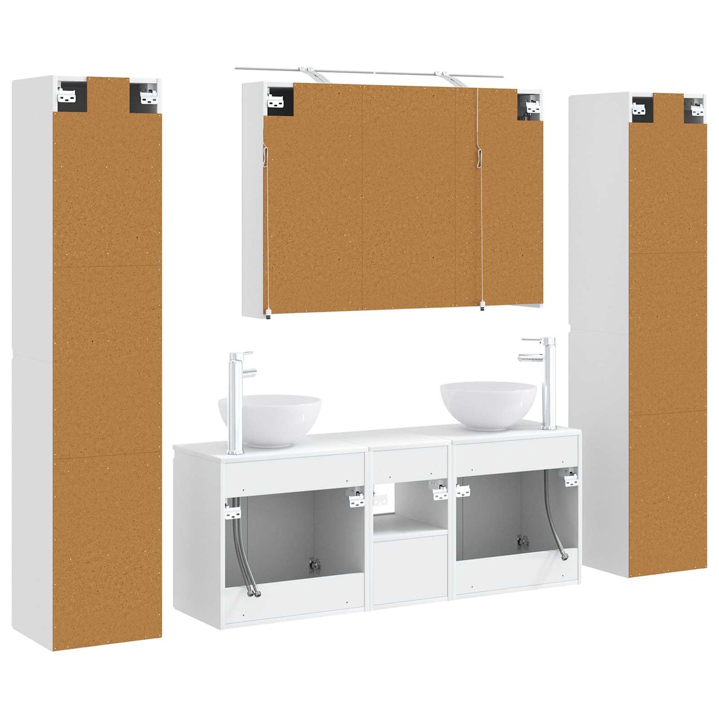 Bathroom Furniture Set 6 pcs White Engineered Wood and Glass