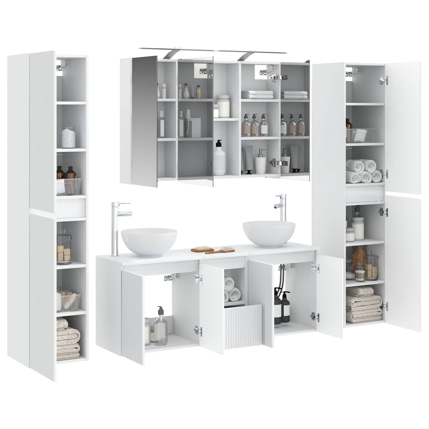 Bathroom Furniture Set 6 pcs White Engineered Wood and Glass