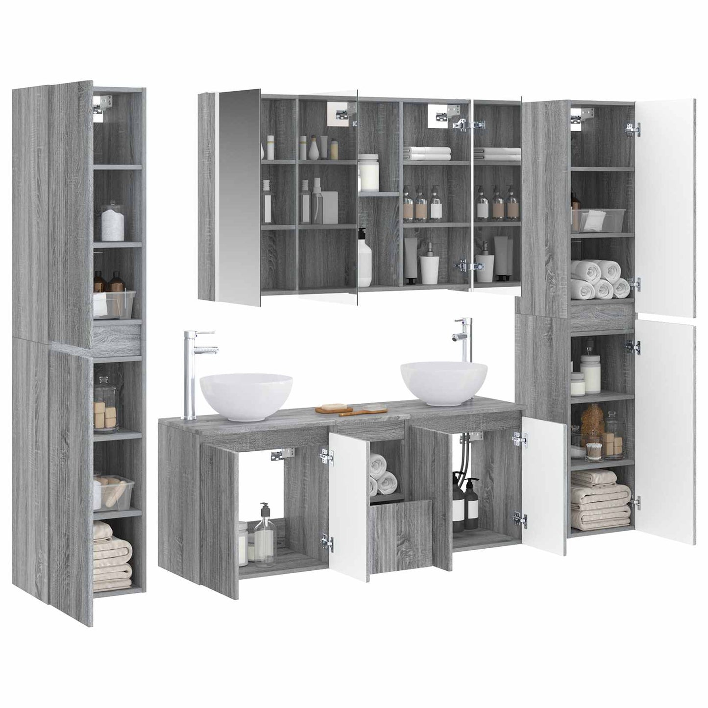 Bathroom Furniture Set 6 pcs Grey Sonoma