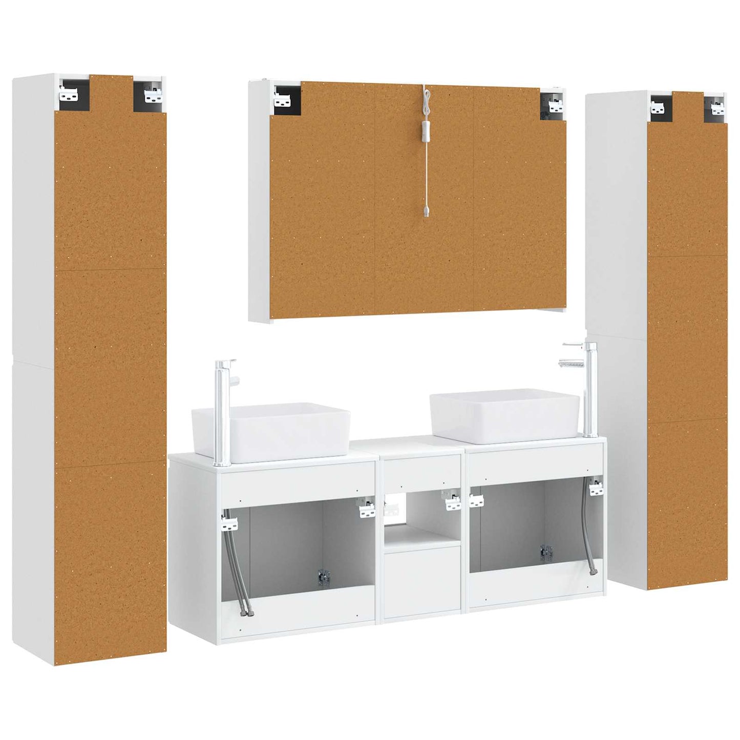 Bathroom Furniture Set 6 pcs White Engineered Wood and Glass