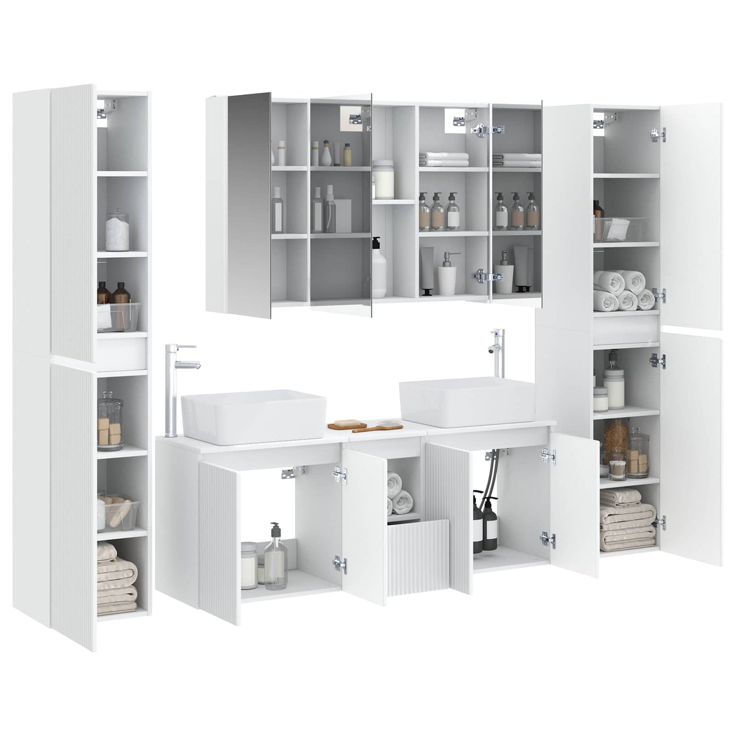 Bathroom Furniture Set 6 pcs White Engineered Wood and Glass